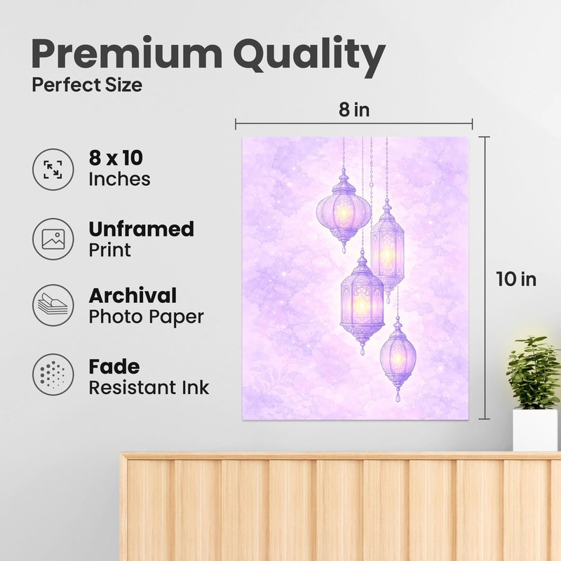 Islamic Soft Lavender Lanterns for Living Room 8x10 Muslim Print Wall Art Poster gallery