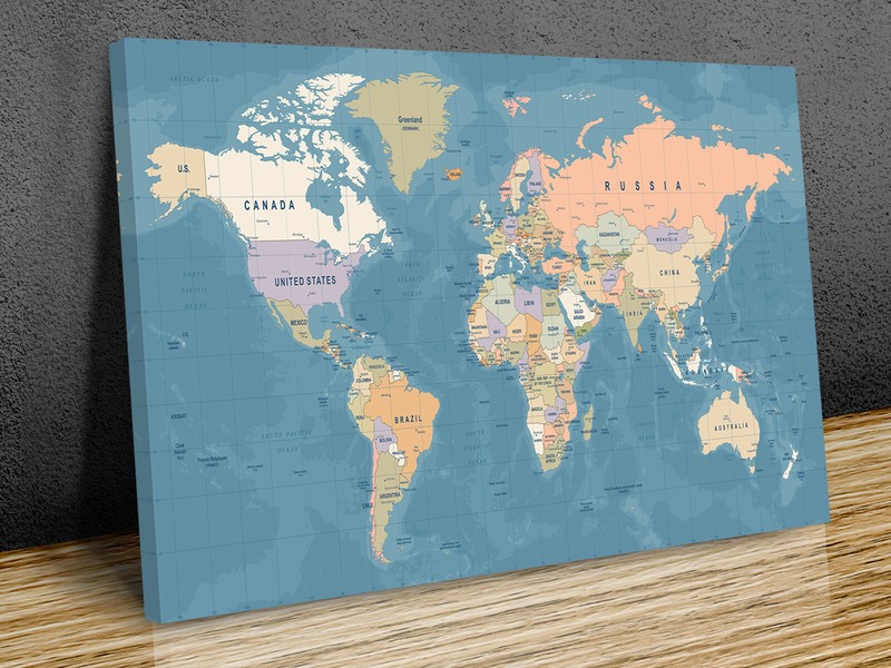 World Map High detailed and texrured canvas print art framed or print only