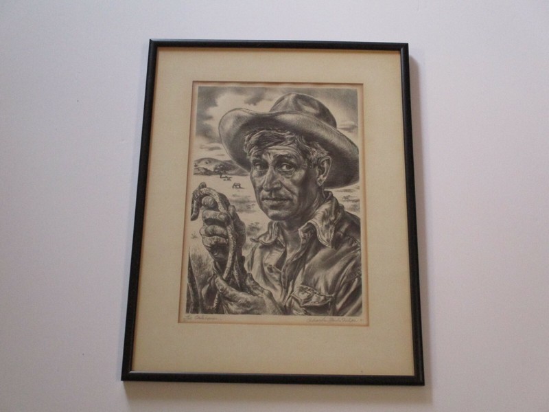 CHARLES BANKS WILSON LITHOGRAPH RARE OKLAHOMA PORTRAIT WPA COWBOY AMERICAN OLD