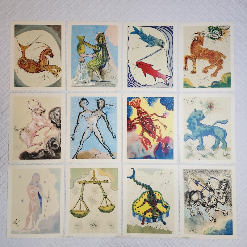 Vtg 1969 Salvador Dali Signs Of The Zodiac Posters Entire Set Of 12 Penn Prints