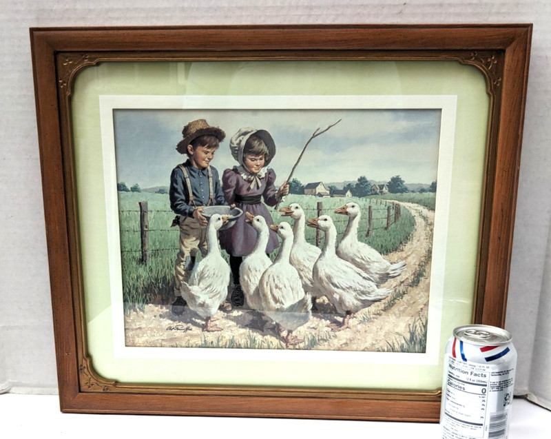 Children Feeding Geese Arthur Sarnoff 16" x 19" Framed Print Homco 1988 gallery