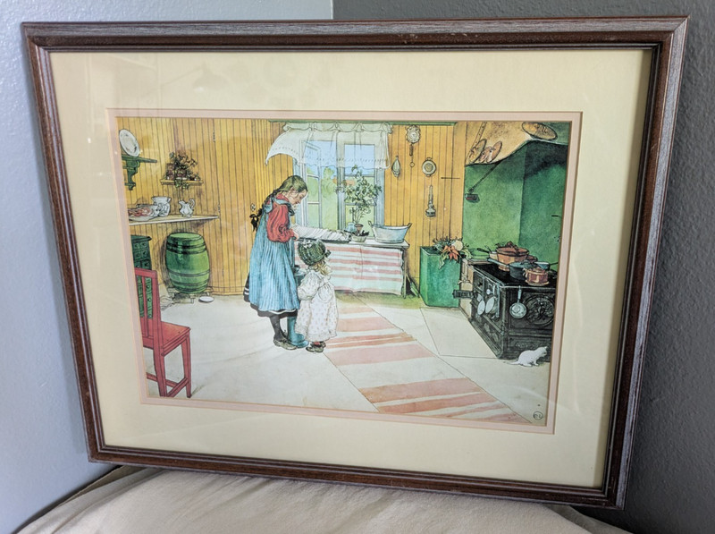Vintage Professionally Framed Art Print Carl Larsson “ The Kitchen” Watercolor