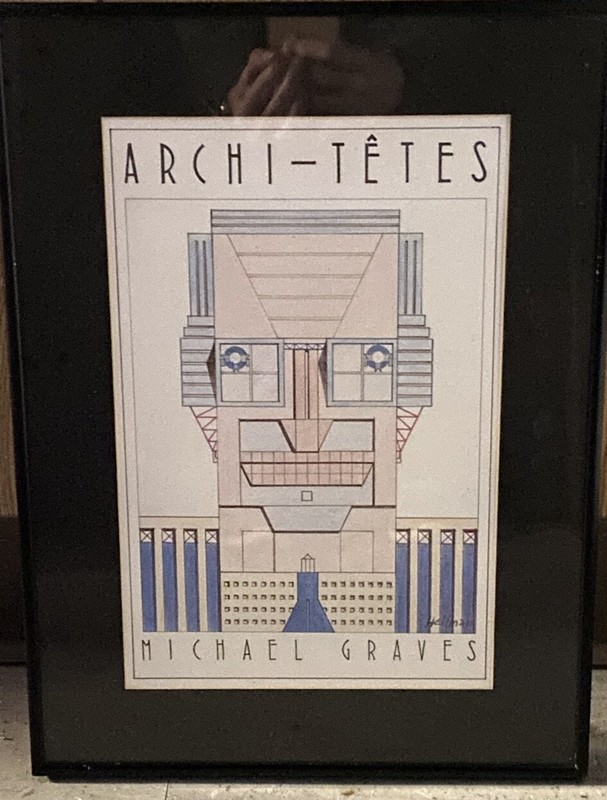 Signed Louis Hellman ARCHI-TETES Print Caricature of Architect Michael Graves