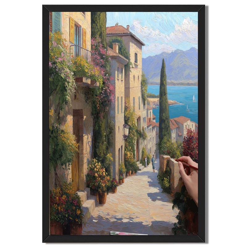 Tuscan Village Framed Canvas Print Elegant Painting Wall Art Decor Living Room