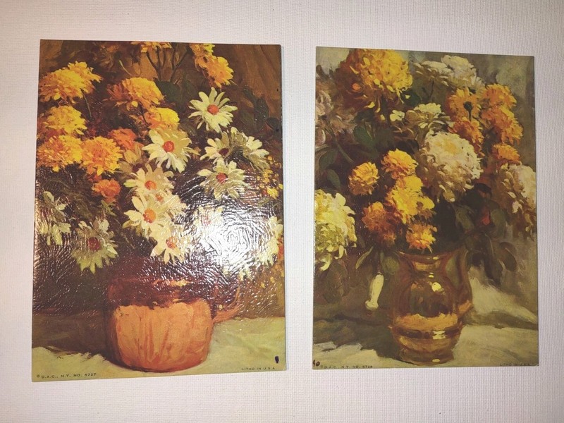 2 Floral DAC Ny Litho In USA 5x7" Vintage Art Panels Prints Yellow White Daisies gallery