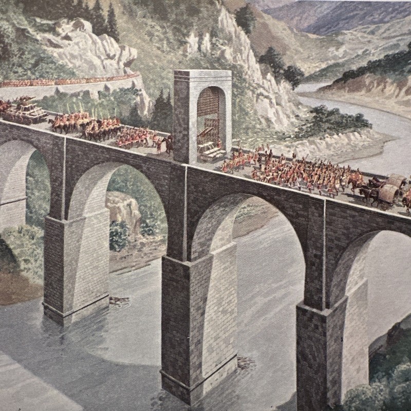 The Roman Army Crosses Alcántara in Spain.