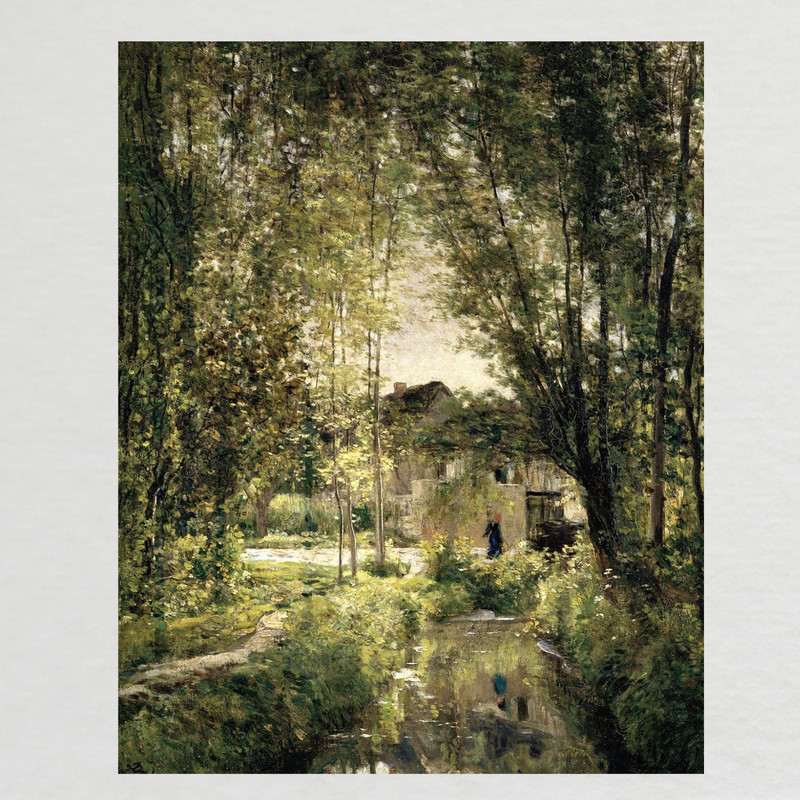 1800s Stream through Trees Landscape Painting Giclee Fine Art Paper Print