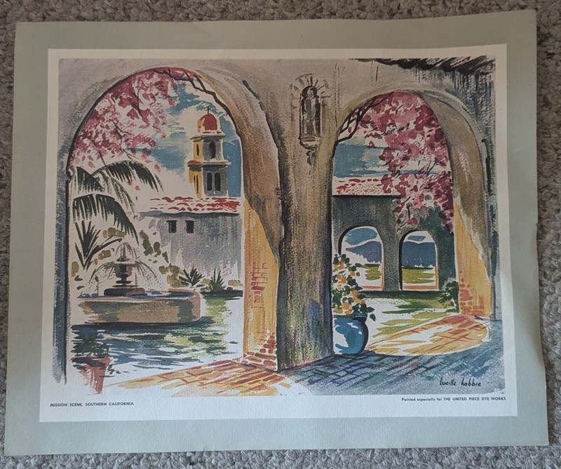 Print of Mission Scene, Southern Cal. – Painted For The United Piece Dye Works