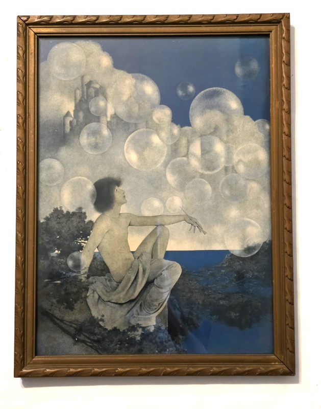 Antique 1906 Maxfield Parrish Air Castle Lithograph Print in 17.5 x 13.5″ Frame