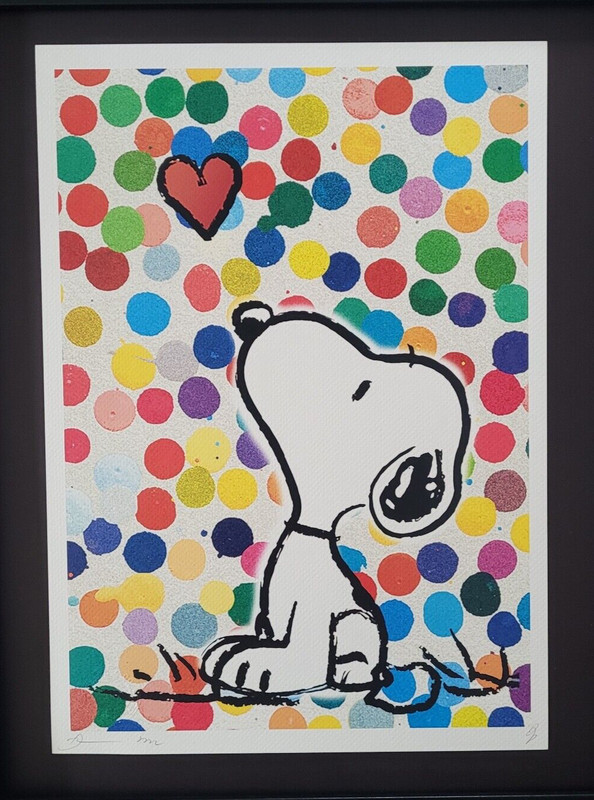 DEATH NYC Hand Signed Print Framed 16x20in COA SNOOPY HEART HIRST DOTS+ gallery