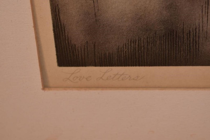 "Love Letters" Etching Print by Martine. 19 3/4" x 16" Image Mat& Framed gallery