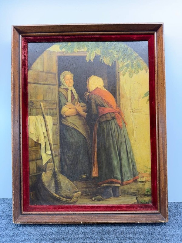 Vintage Lerusi Creations Textured Art Print Women in Doorway Ornate Frame 22x17 gallery