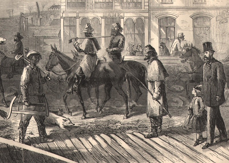 Atchison Kansas City Street Scene People Animals Horses Pigs 1866 Antique Print