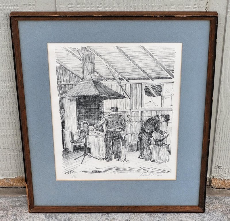 Lester Varian Signed WPA Lithograph Blacksmith Shop