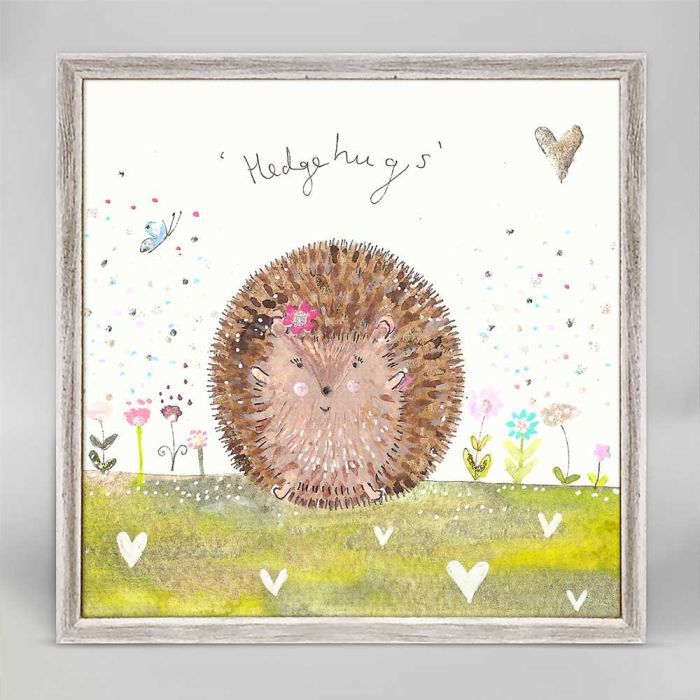 Hedgehog Hedge Hugs Mini Canvas Wall Art Kim Anderson 6X6 Rustic Drift Frame
