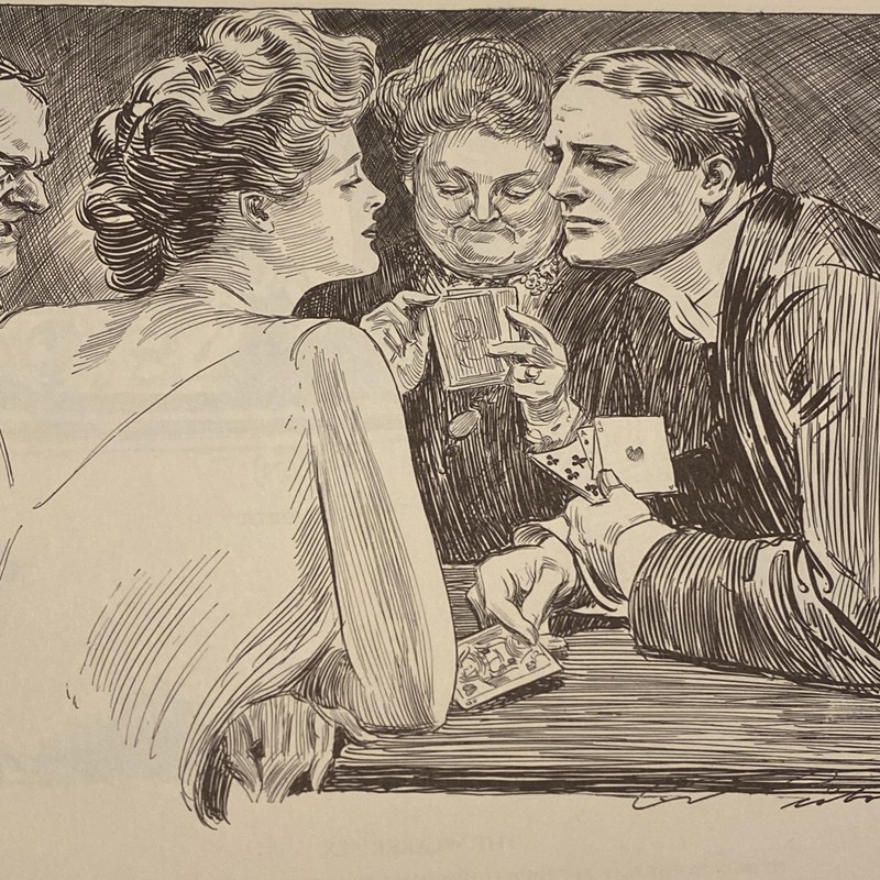 1900’s Antique Art Print THE WEAKER SEX GAME CARDS ACE Charles Dana Gibson Girls