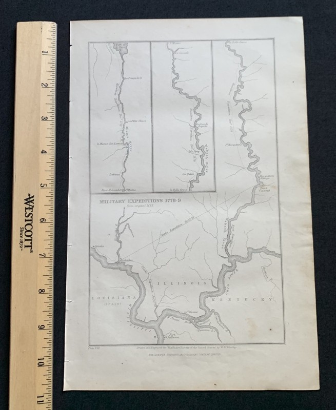 1862 MAP London Printing and Pub Co Clarks Expedition 1778 – 79 Illinois Wabash