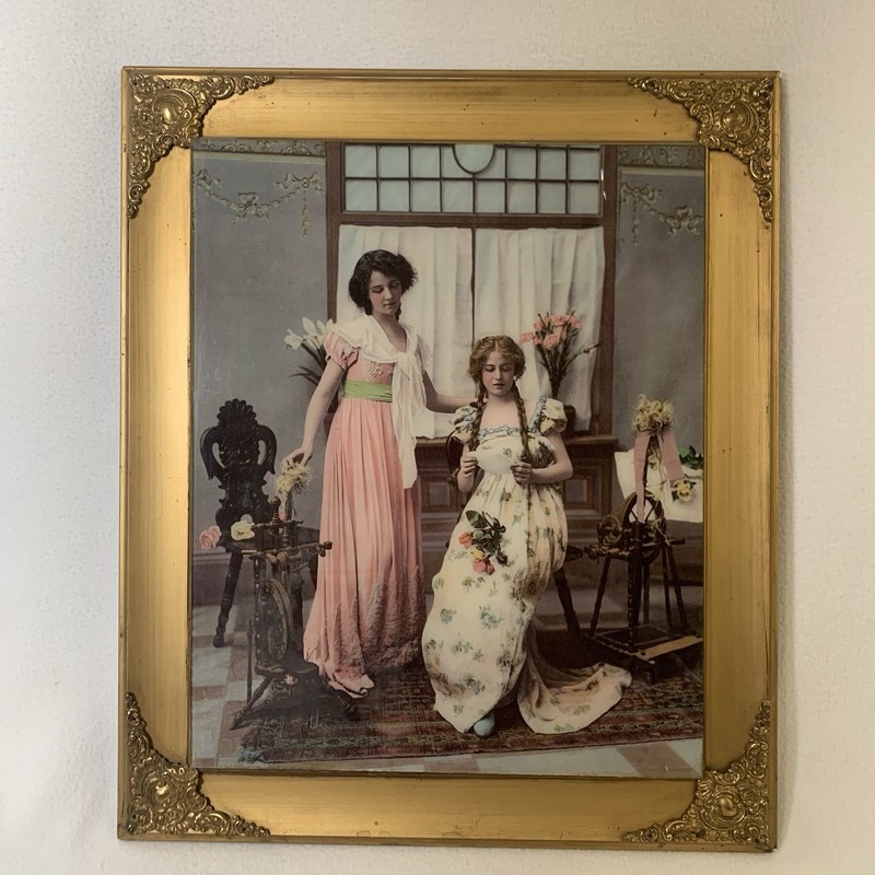 Antique Reverse Glass Print Victorian Gilded Framed Picture 1900