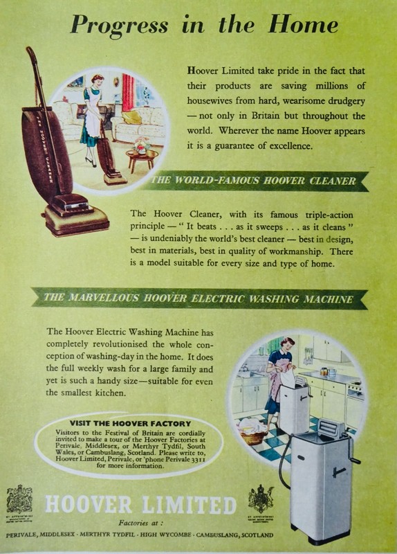 Advertisement Illustration WORLD FAMOUS HOOVER CLEANER & WASHING MACHINE c1951