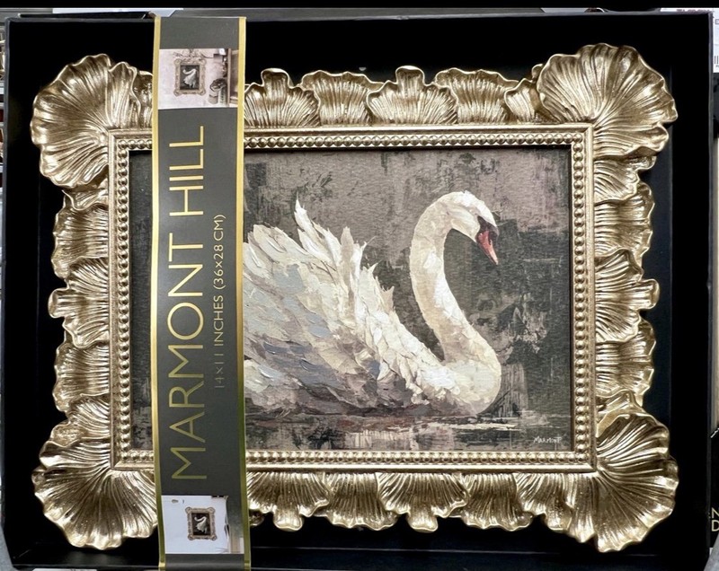 Swan Floral Framed Wall Art Ornate Gold Frame Vintage Glam Marmont Hill