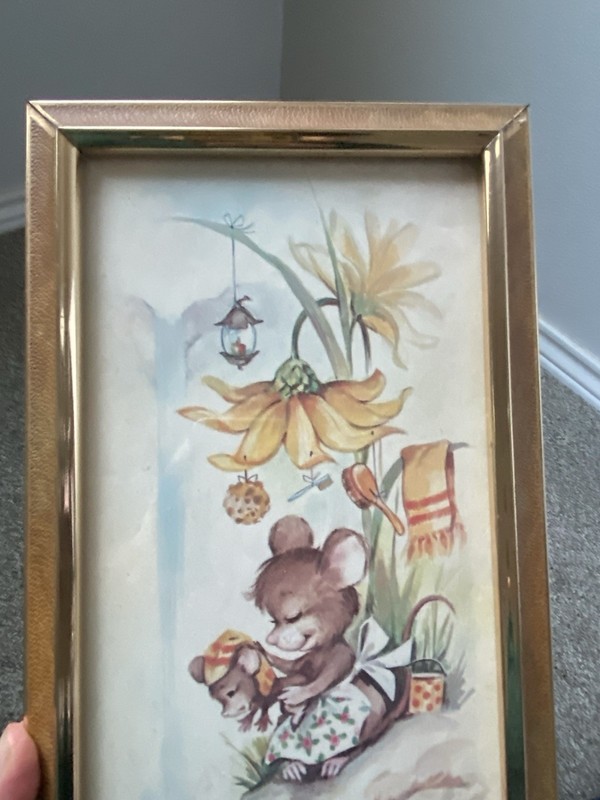 Vintage Kitsch Art Coby Mice Bathing Bathroom Print Anthropomorphic Framed 16x7 gallery