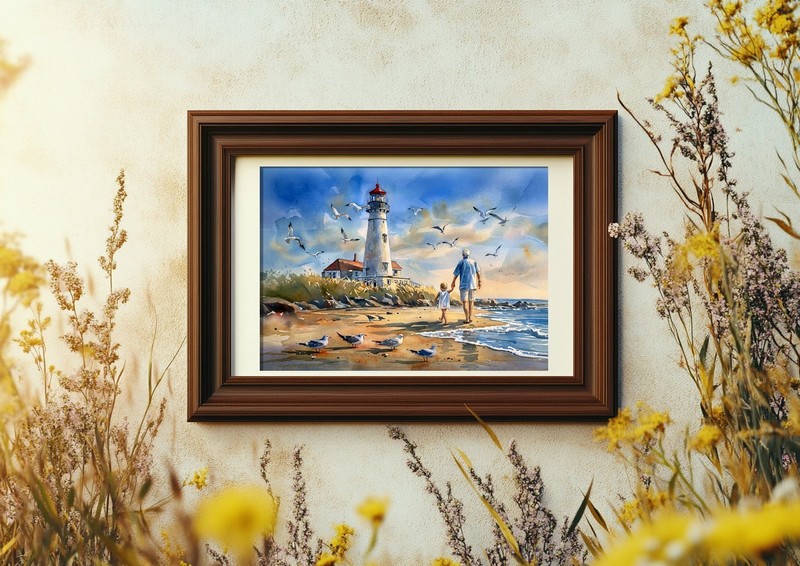 Peaceful Lighthouse Walk 5"x7" Print on Matte Paper | Coastal Family Art gallery