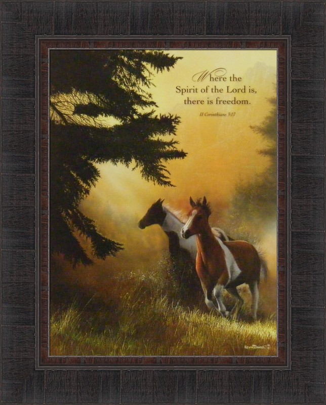 FREEDOM by Kevin Daniel 17×21 Paint Horses Religious FRAMED WALL ART PICTURE