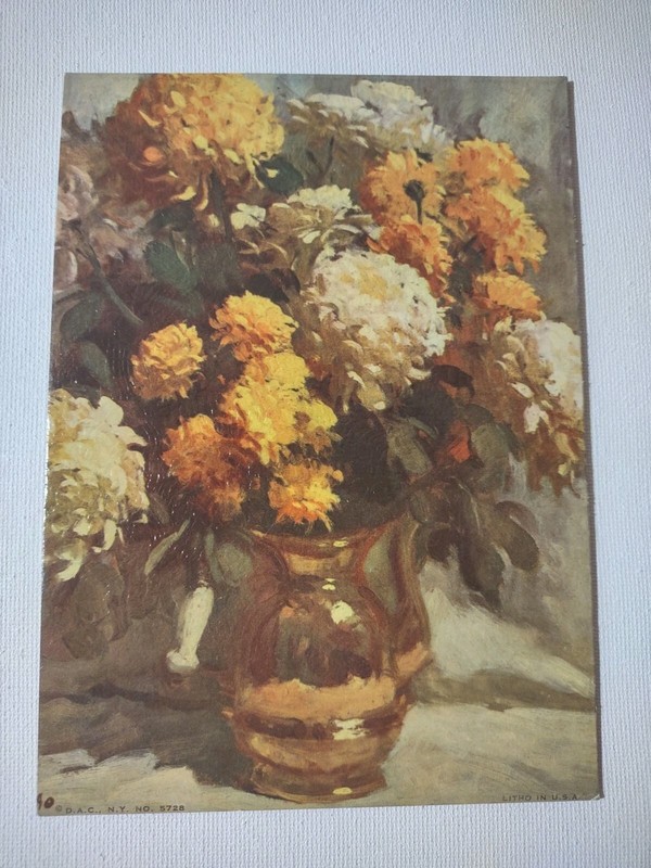 2 Floral DAC Ny Litho In USA 5x7" Vintage Art Panels Prints Yellow White Daisies gallery