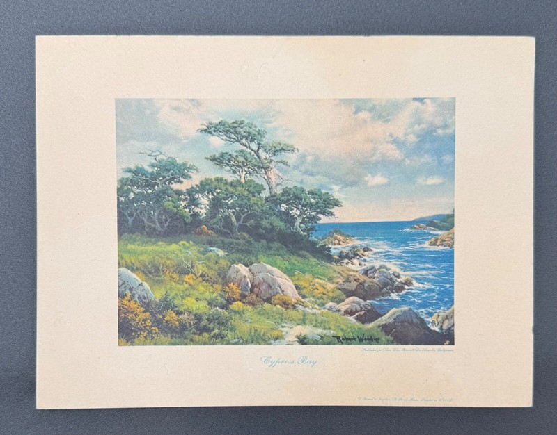 Vintage Robert Wood 6×8 LandscapePrint Cypress Bay, California Coast Scene