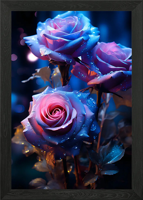 Blue and Purple Rose Framed Wall Art Poster Canvas Print Picture