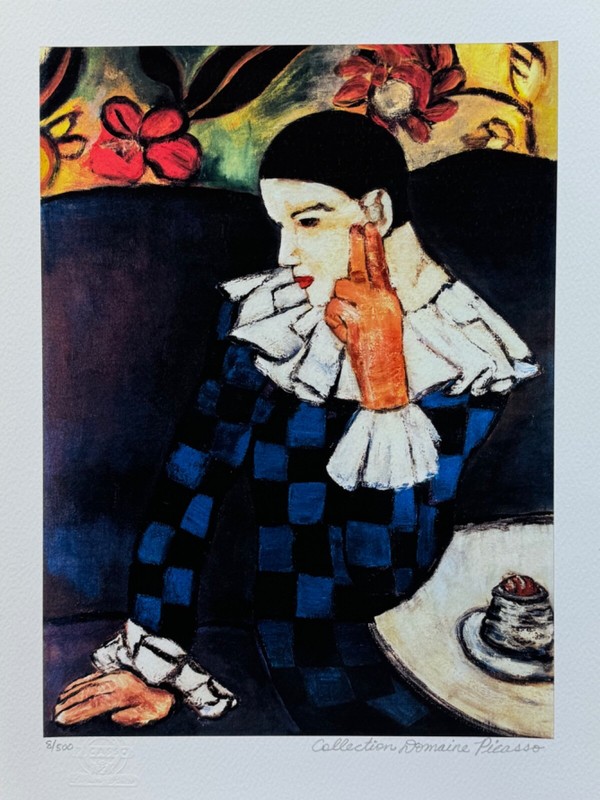 Pablo Picasso HARLEQUIN LEANING Estate Signed Numbered Giclee Art 16" x 12" gallery