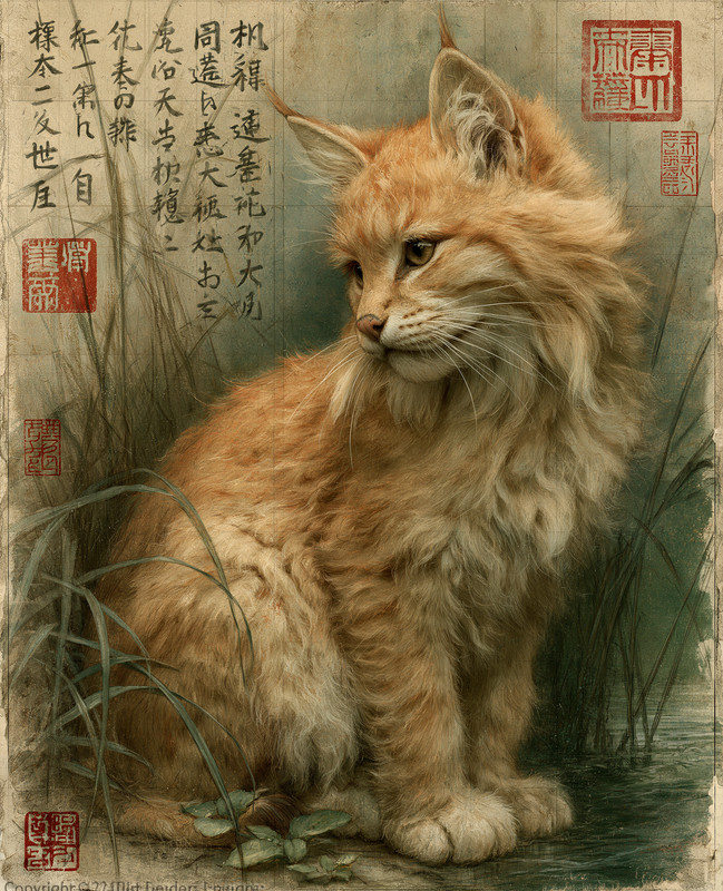 8×10 Fluffy Ginger Kitten Scroll Portrait Art Print – 804042327