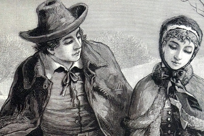 Love Making in Puritan Times 1885 LOVE COURTSHIP MARRIAGE VALENTINE Matted Print gallery