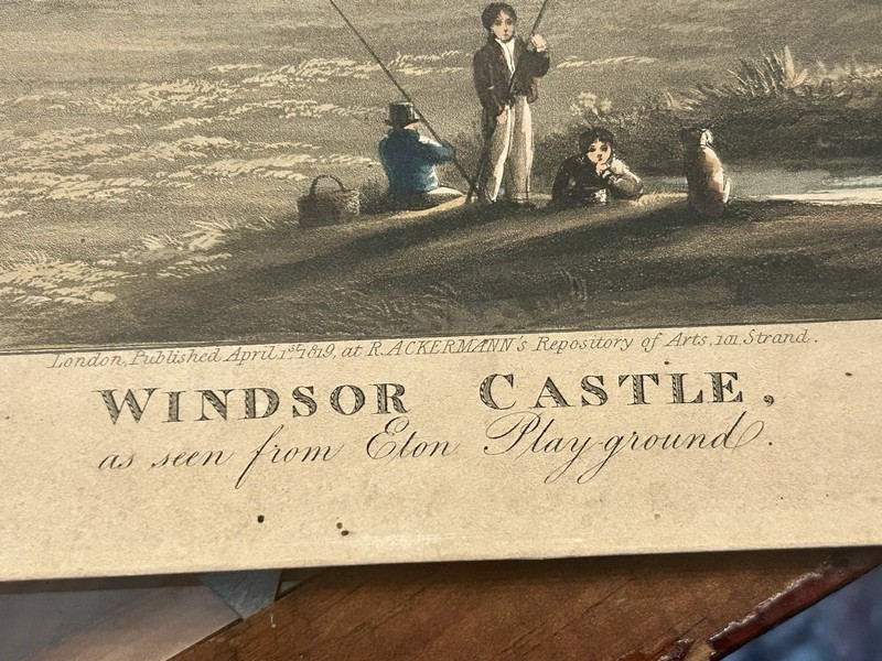 Rare 1819 Hand-Colored Aquatint Etching Of Windsor Castle Gendall / Sutherland gallery