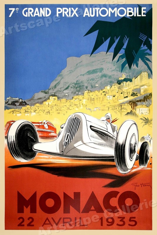1935 Monaco Grand Prix Vintage Style Classic Race Car Poster – 16×24