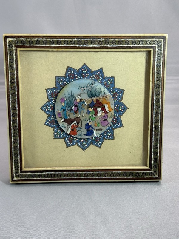 Framed Print Middle Eastern Scene People Camel Tent, Small 5.5 x 5.5in