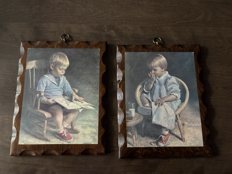 Gary & Gretchen Prints James Ingwerson Boy Girl Americana VTG hooks 14×11