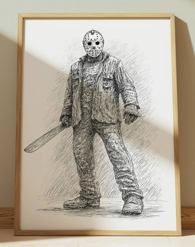 JASON VOORHEES DRAWING PRINT SKETCH 8″ x 10″ FRIDAY THE 13TH HORROR WALL ART