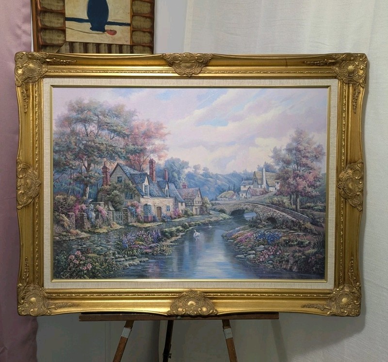 Large 28 X 37 Ornate Gold Framed Valley of the River Beck Print Carl Valente