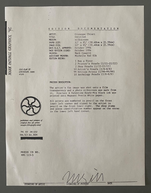 GIUSEPPE CHIARI s/n print FLUXFAX portfolio 1994 fluxus Nam June Paik Maciunas gallery