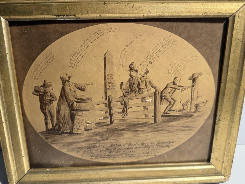 Antique 19th C Temperance Meeting Satirical Print Political Cartoon Framed gallery
