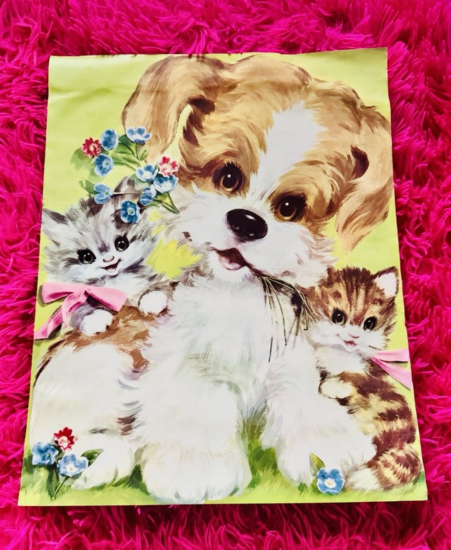 4 VTG Kitschy Pet Prints 11x14” Each Unframed Cute Puppies, Kittens & Flowers 🌺 gallery