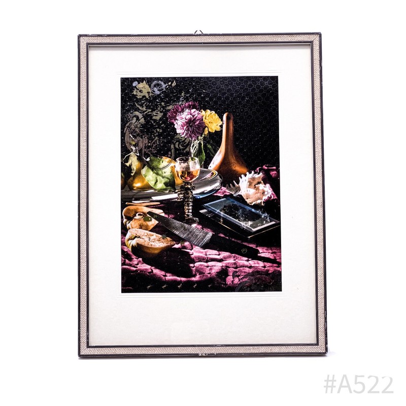 Vintage Art Print Still Life With Wooden Frame & Glass Insert | 25 X 33 Cm
