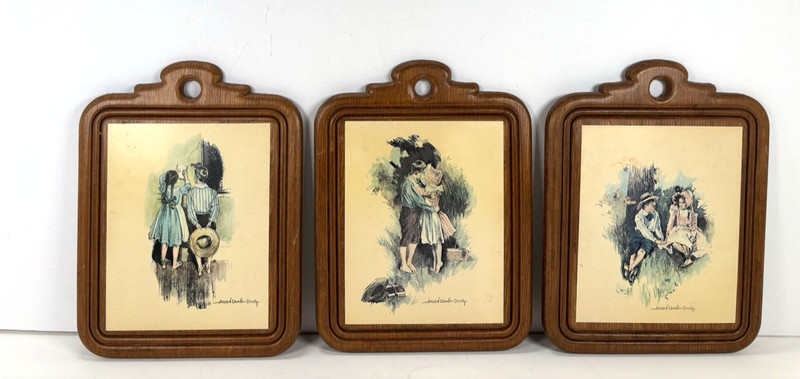 3 Vintage Howard Chandler Christy Prints Mounted On Wooden Plaque 4 3/4″ Tall