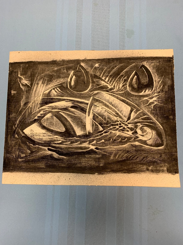 Rudolf Ruff Signed Abstract Intaglio Etching Mid Century Modern R. Ruff Vintage