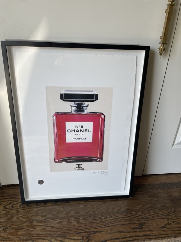 Pink CHANEL Bottle Limited Edition Print 33 X 25 Framed Signed Fairchild Paris