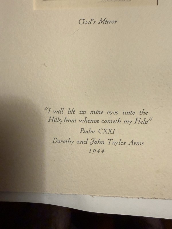 John Taylor Arms God's Mirror Signed Etching in Original 1944 Christmas Card gallery