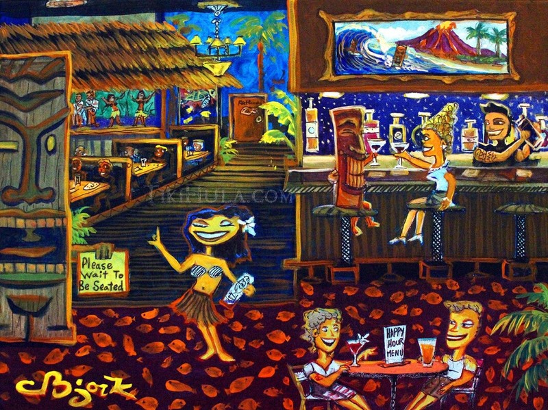 CBjork Signed 8×10 PRINT Hawaiian Island Beach Drinks Hula Hut Happy Hour