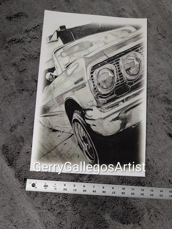 1963 Chevy Impala Lowrider 12 x 18 Portrait Art Print By Gerry Gallegos gallery