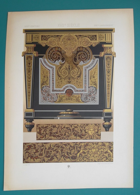 METAL MARUQETRY Baroque Console Table Charles Boulle – 1887 Racinet COLOR Print